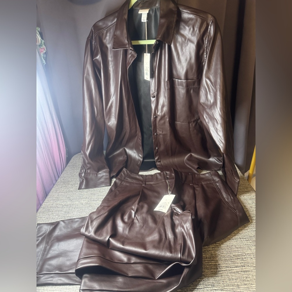 Target New Day Brown Faux Leather Shirt & Pants Set